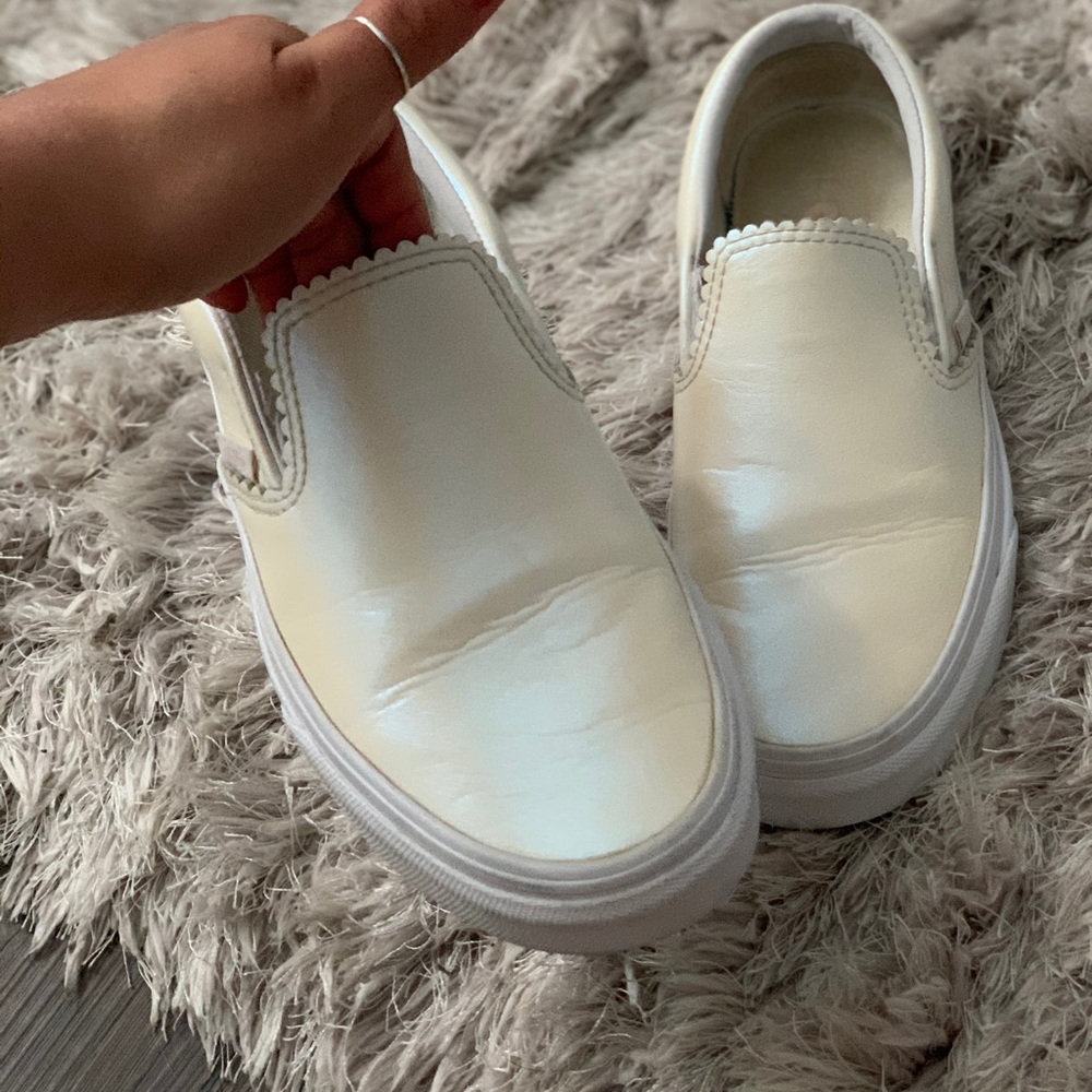 White holographic leather vans